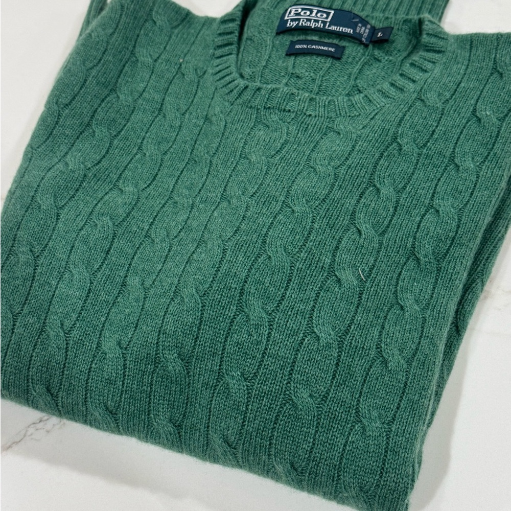 Polo by Ralph Lauren Green Cashmere Crewneck Cable Knit Sweater
